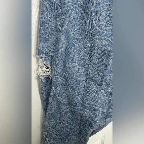 BoohooMan- Boxy Fit Paisley Spliced Denim Jacket MID BLUE-XL - Picture 5 of 9